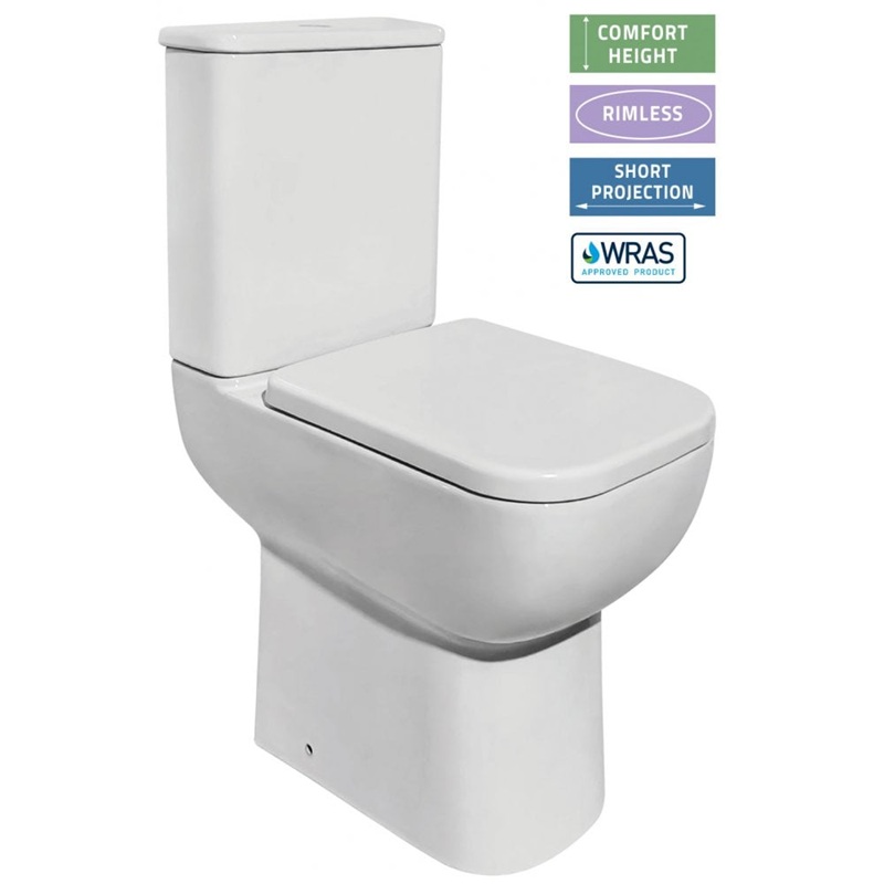 Aveiro Tall Rimless Close Coupled Pan & Soft Close Seat - Open Sided